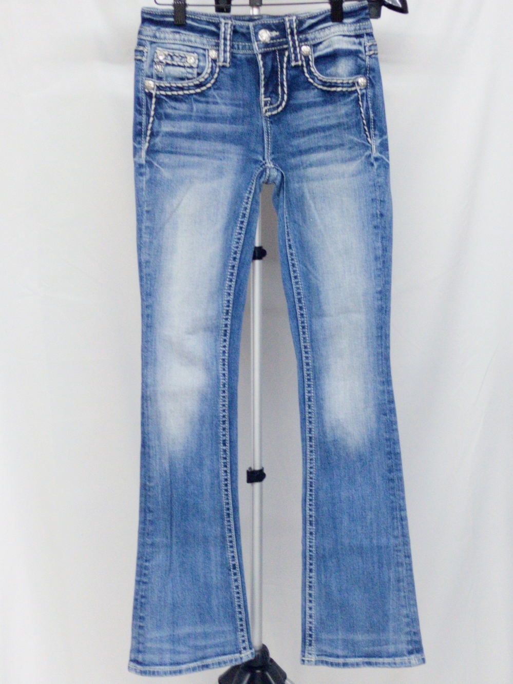 Miss Me Blue Jeans with Contrast Stitching Chloe Boot Size 25 Distressed